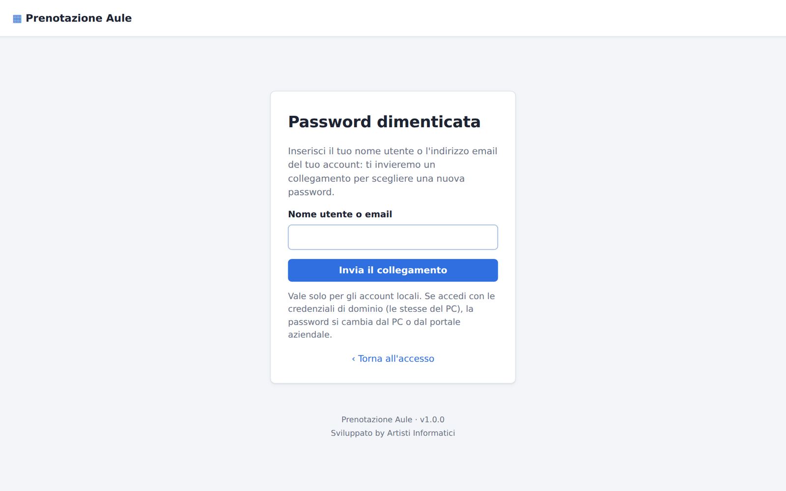 Recupero della password (solo account locali)